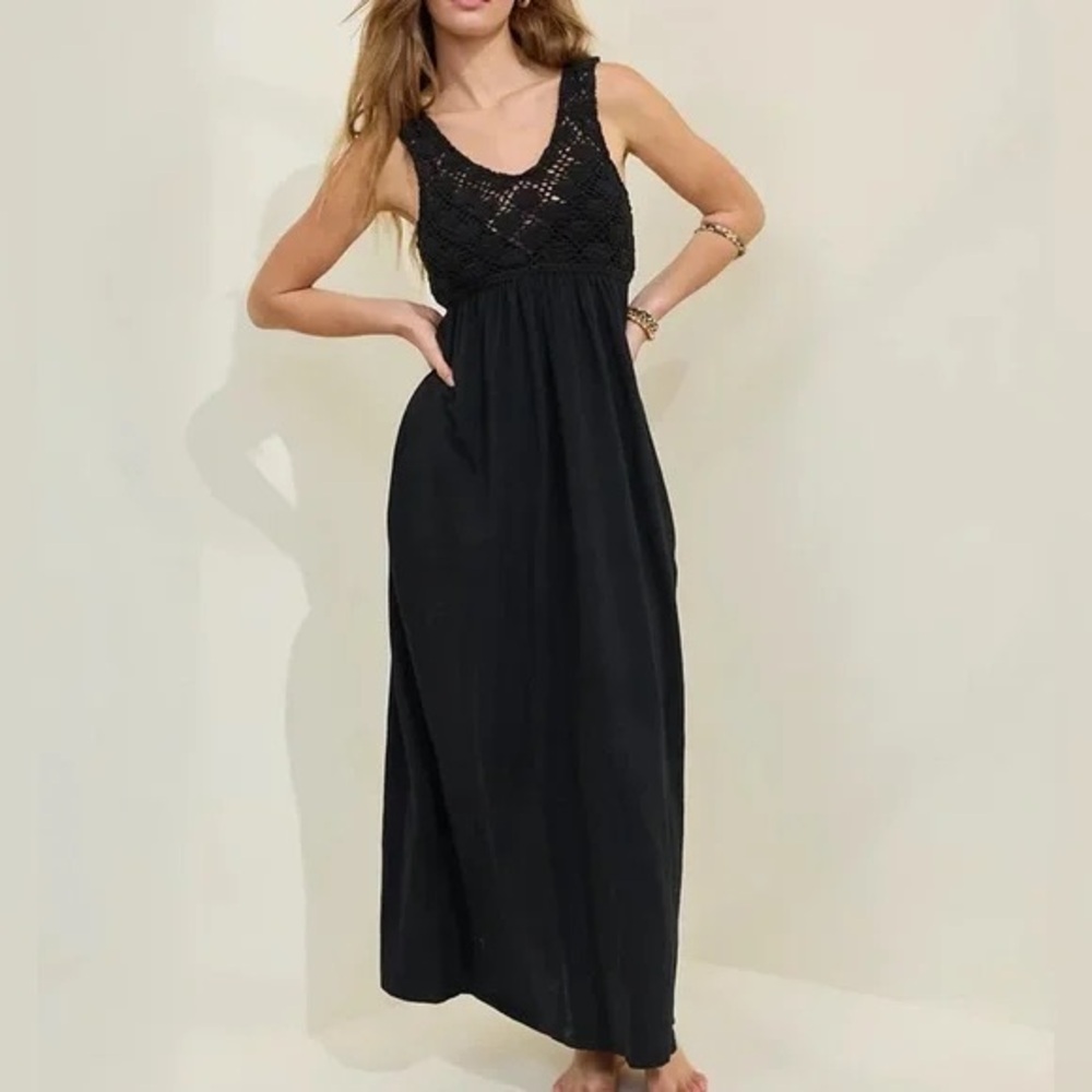 NEW!! Aerie Black Knit Boho Crochet Top Black Summery Maxi Dress
